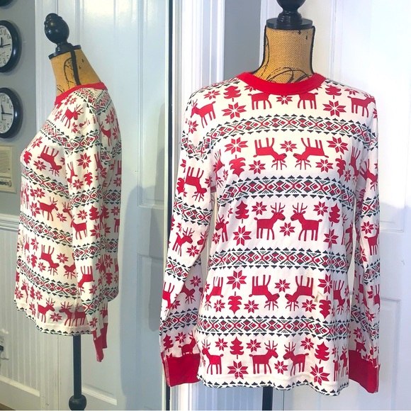 Hanna Andersson Long Sleeve  Reindeer Pullover Pajama Top Unisex M - Picture 1 of 6